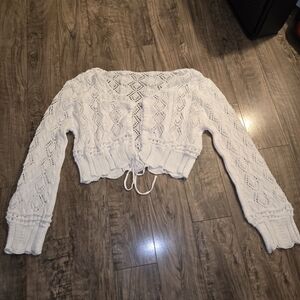 Source Unknown White Cropped Knit Cardigan